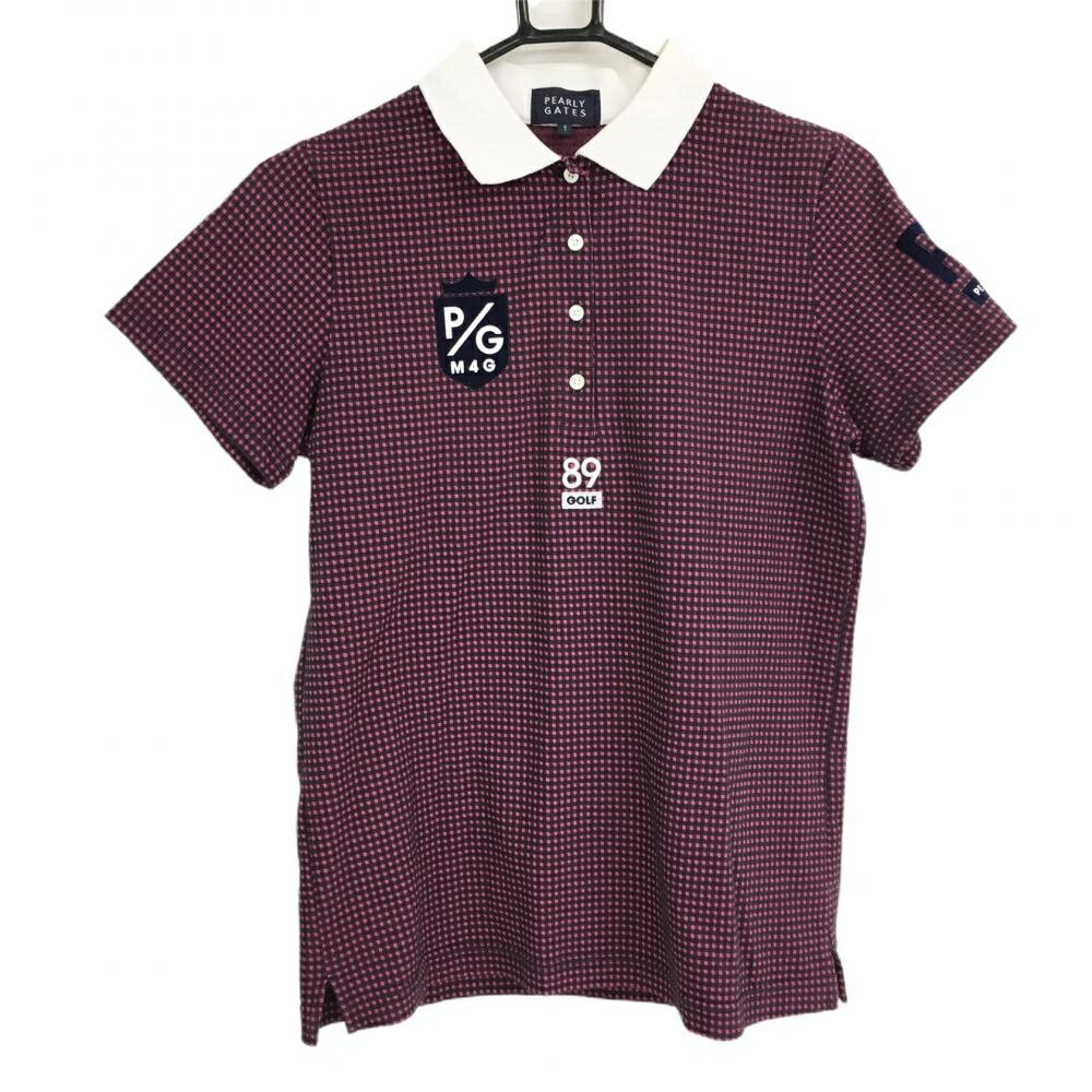 ★特価★パーリーゲイツ 半袖ポロシャツ ピンク×黒 チェック バックロゴ レディース 1(M) ゴルフウェア PEARLY GATES