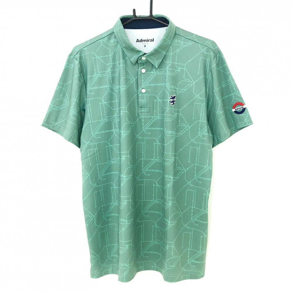 ★特価★【超美品】アドミラル 半袖ポロシャツ グリーン 総柄 ストレッチ メンズ LL ゴルフウェア Admiral