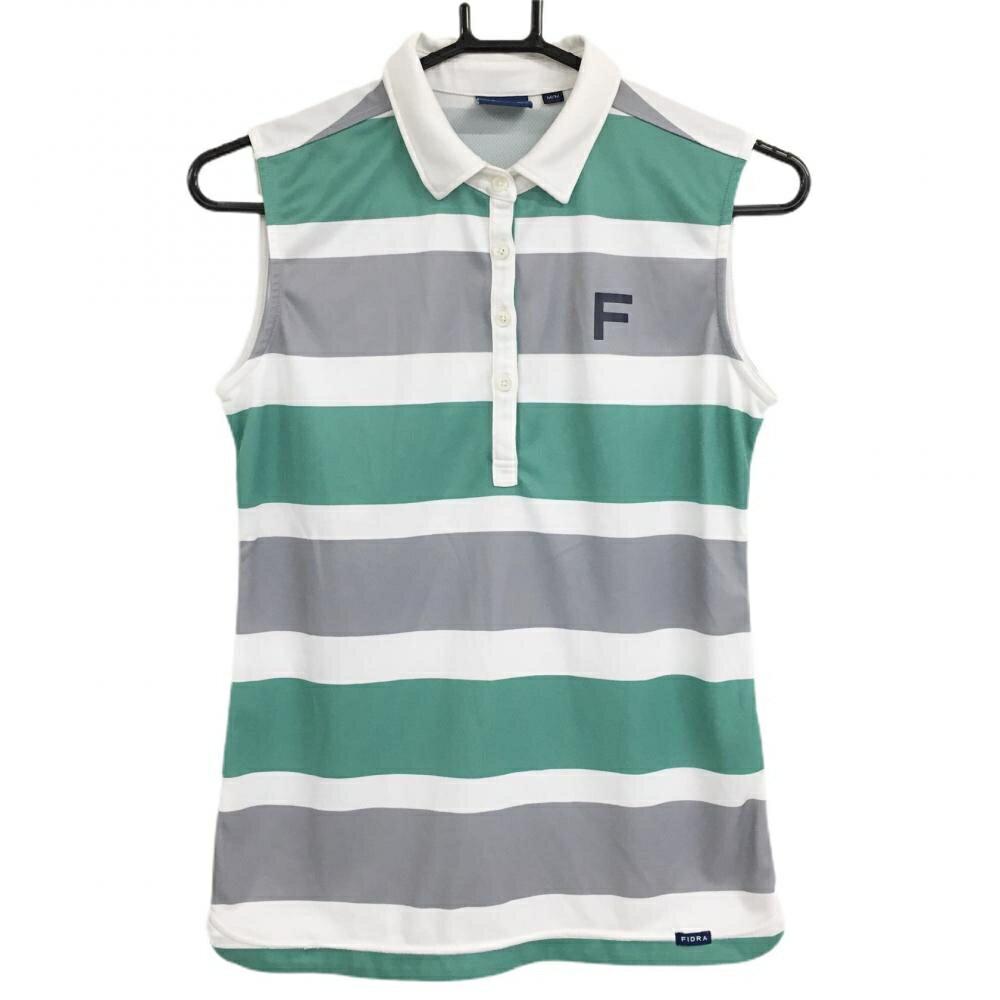 FIDRA - 【超美品】フィドラ ノースリーブポロシャツ グリーン×グレー ボーダー レディース M ゴルフウェア FIDRA