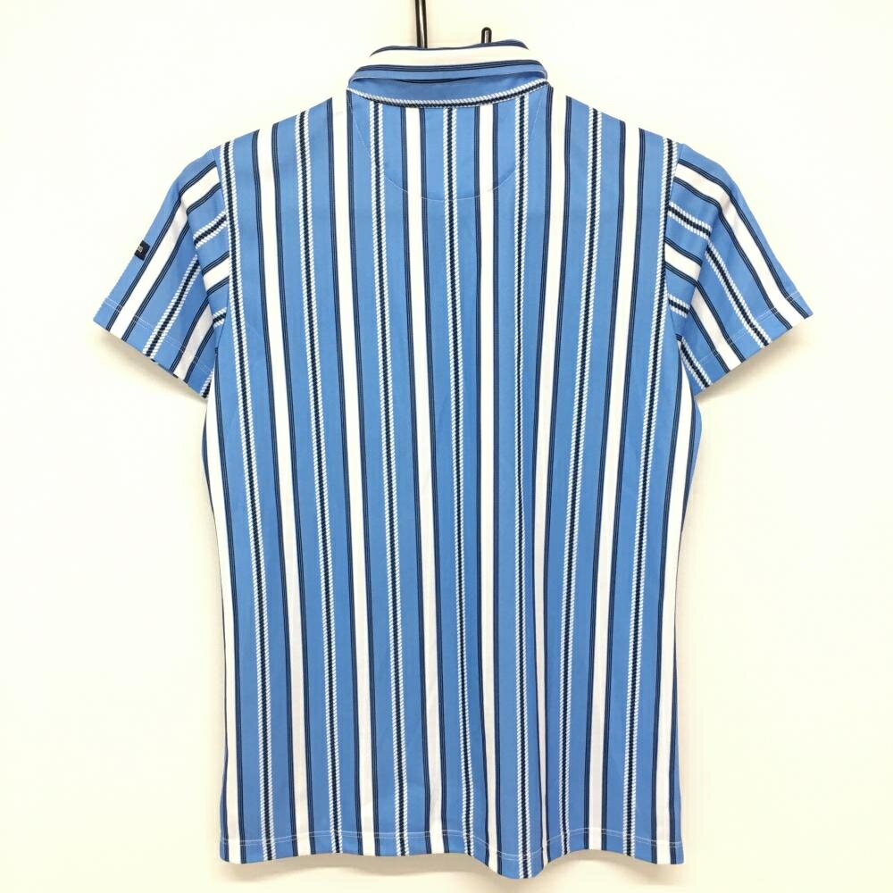 【美品】カッパ 半袖ポロシャツ ライトブルー×白 ストライプ柄 胸元ロゴ レディース M ゴルフウェア Kappa