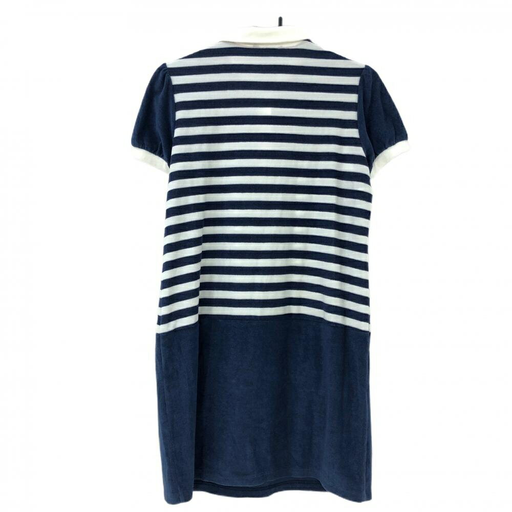 ビームスゴルフ 半袖ポロワンピース 白×ネイビー ボーダー柄 パイル地 ロゴワッペン レディース L ゴルフウェア BEAMS GOLF