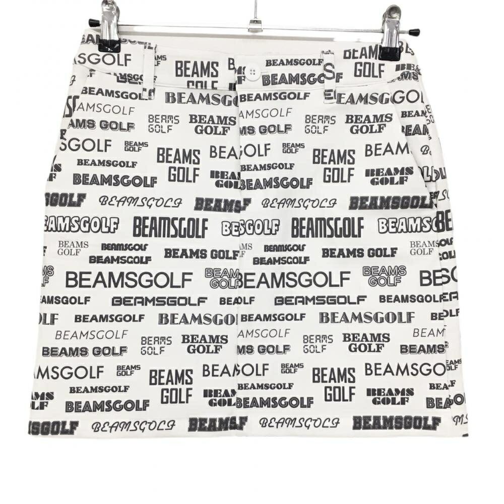 【美品】ビームスゴルフ スカート 白×グレー ロゴ総柄 ストレッチ レディース M ゴルフウェア 2022年モ..