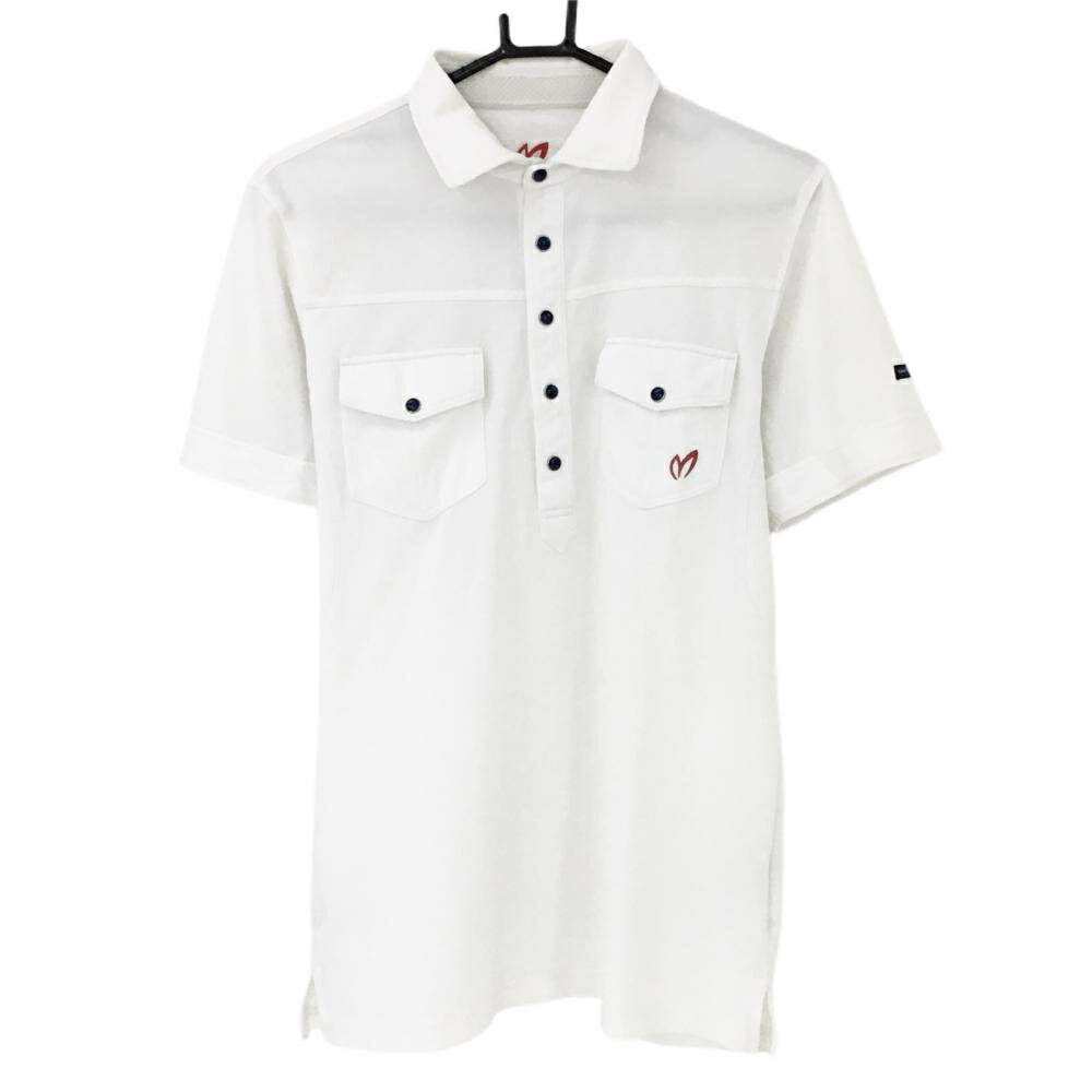 ★特価15%OFF★マスターバニー 半袖ポロシャツ 白×ネイビー スナップボタン メンズ 5(L) ゴルフウェア MASTER BUNNY EDITION