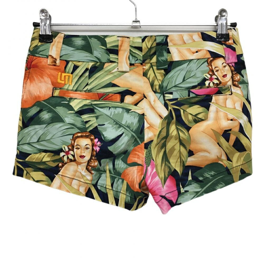 【超美品】ラウドマウス ショートパンツ グリーン×ベージュ 総柄 女性 リーフ レディース USO(M) ゴルフウェア LOUDMOUTH