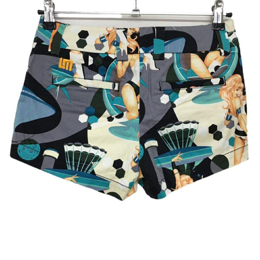 【美品】ラウドマウス ショートパンツ 黒×ライトブルー 総柄 女性 レディース US O ゴルフウェア LOUDMOUTH