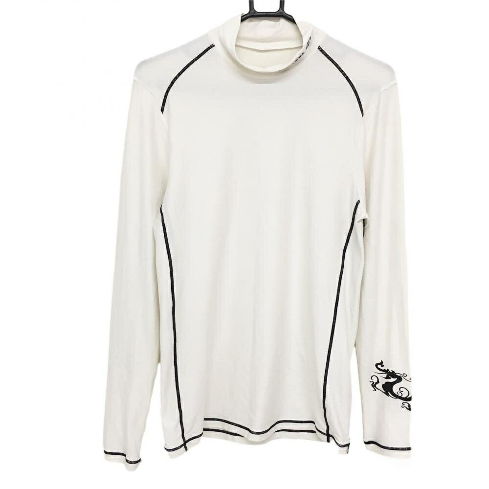 ★特価5%OFF★ダンスウィズドラゴン ハイネックインナーシャツ 白×黒 袖ロゴプリント メンズ 2(M) ゴルフウェア Dance With Dragon