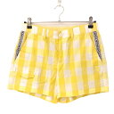 ★特価★パーリーゲイツ ショートパンツ イエロー×白 チェック 裏地30周年 レディース 1(M) ゴルフウェア PEARLY GATES