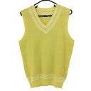 ★特価★【超美品】ジャックバニー ニットベスト イエロー×白 ネックロゴ Vネック コットン100% メンズ 5(L) ゴルフウェア Jack Bunny