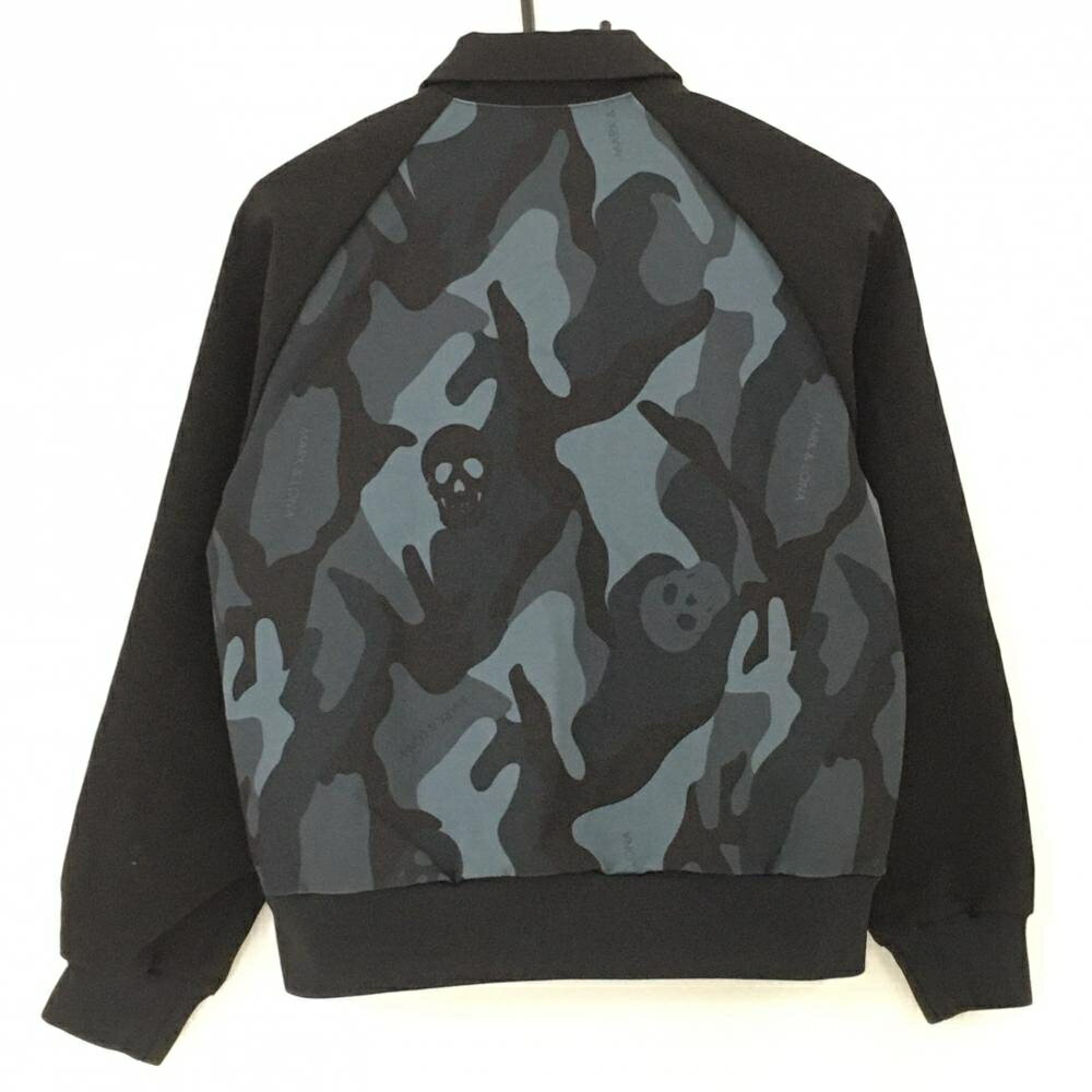【超美品】マークアンドロナ ジャケットブルゾン 黒×グレー 身頃迷彩 カモフラ レディース 38 ゴルフウェア MARK＆LONA