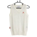 ★特価★【超美品】ルコック ニットベスト アイボリー ケーブル編み Vネック ウール混 レディース M ゴルフウェア le coq sportif