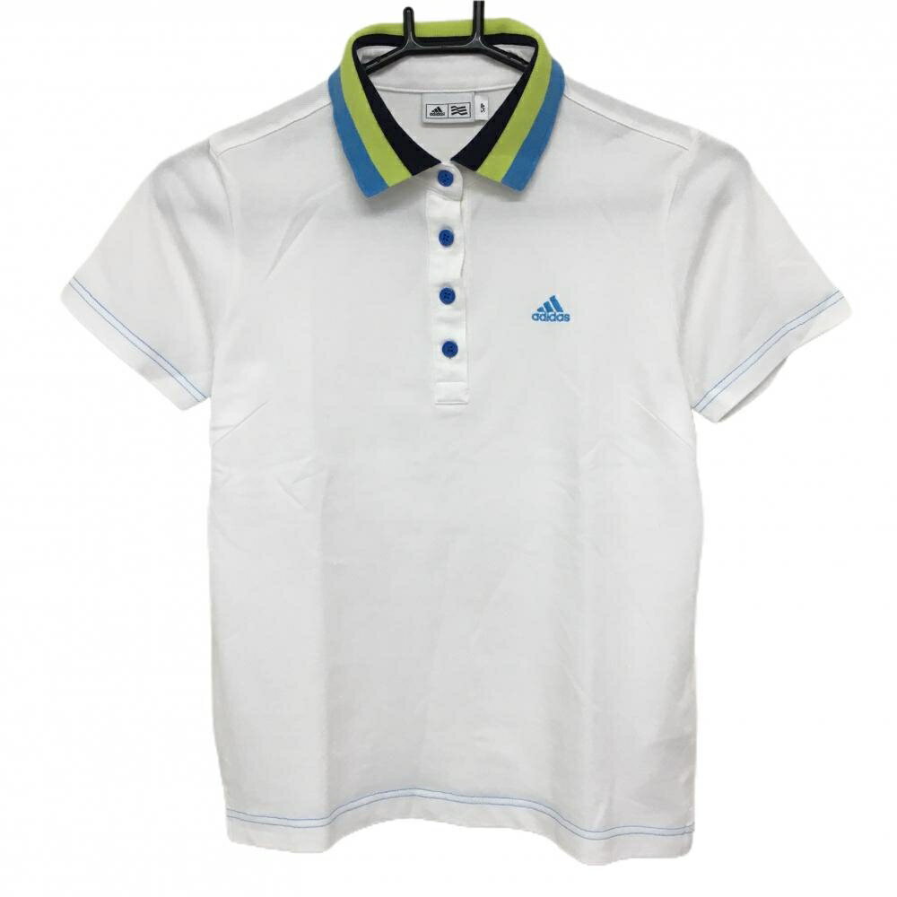 ADIDAS - 【美品】アディダス 半袖ポロシャツ 白×ライトブルー ロゴ刺しゅう ステッチ レディース S/P ゴルフウェア adidas
