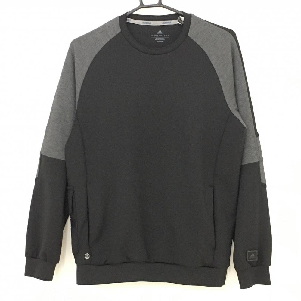 【美品】アディダス トレーナー 黒×グレー 切替 ストレッチ メンズ S ゴルフウェア adidas