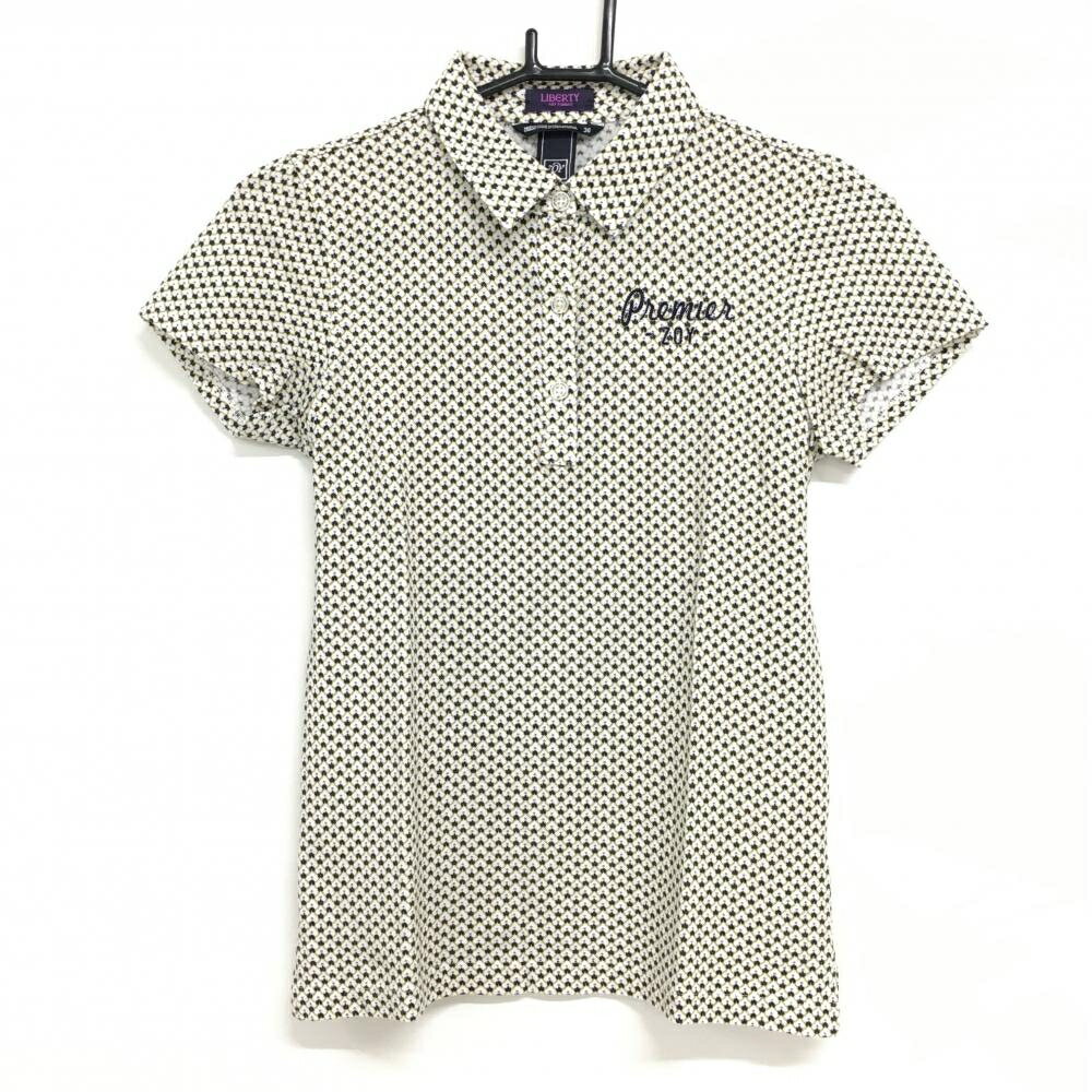 Untitled Sport - 【超美品】ゾーイ×LIBERTY 半袖ポロシャツ 白×黒×イエロー 総柄 コットン100％ レディース 36(S) ゴルフウェア ZOY
