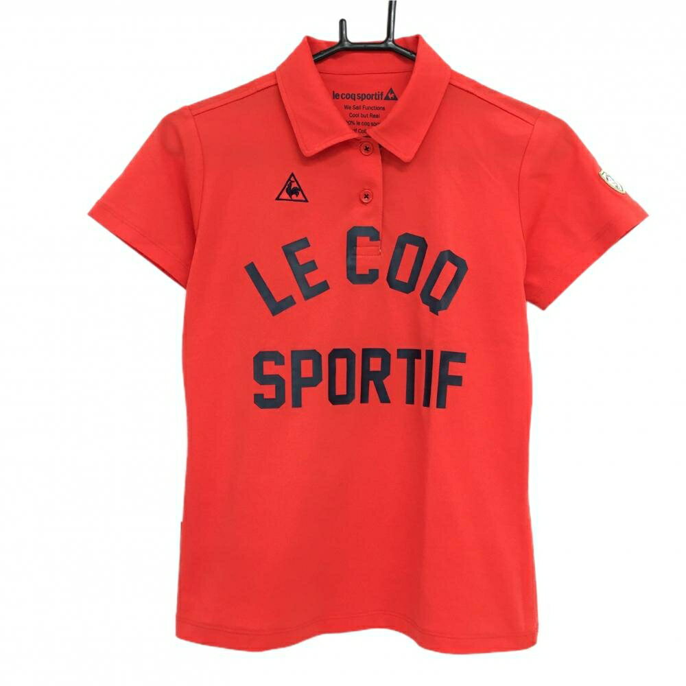 Le Coq - 【美品】ルコック 半袖ポロシャツ レッド×ネイビー ビッグプリント 袖ワッペン レディース M ゴルフウェア le coq sportif