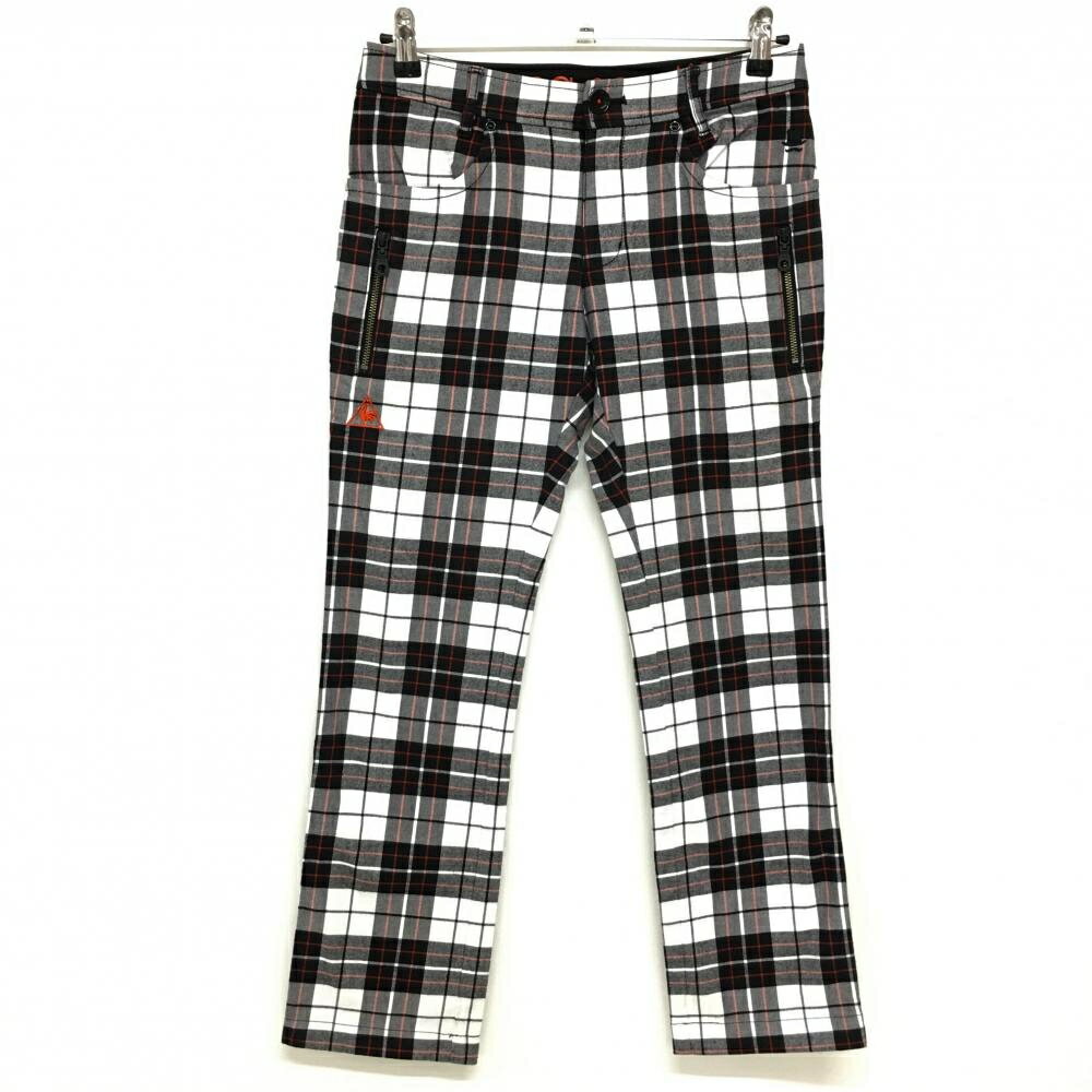 ★特価★ルコック パンツ 白×黒 チェック ジップポケット レディース 9 ゴルフウェア le coq sportif
