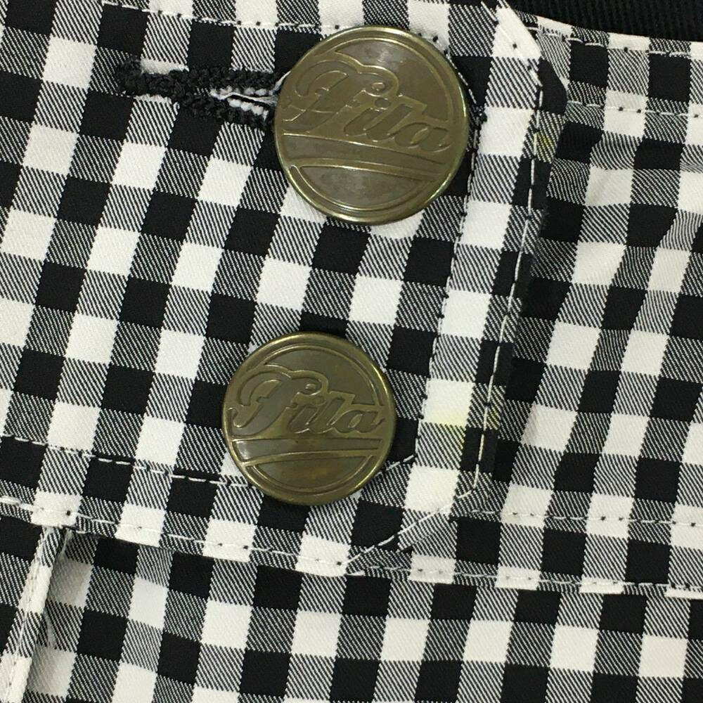 【美品】フィラゴルフ 半端丈パンツ 黒×白 ギンガムチェック 裾スリット レディース M ゴルフウェア FILA GOLF