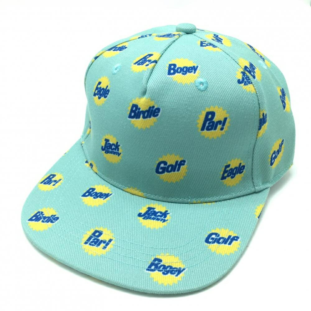 ★特価★【超美品】ジャックバニー フラットキャップ ライトブルー×イエロー 英字総柄 FR ゴルフウェア Jack Bunny