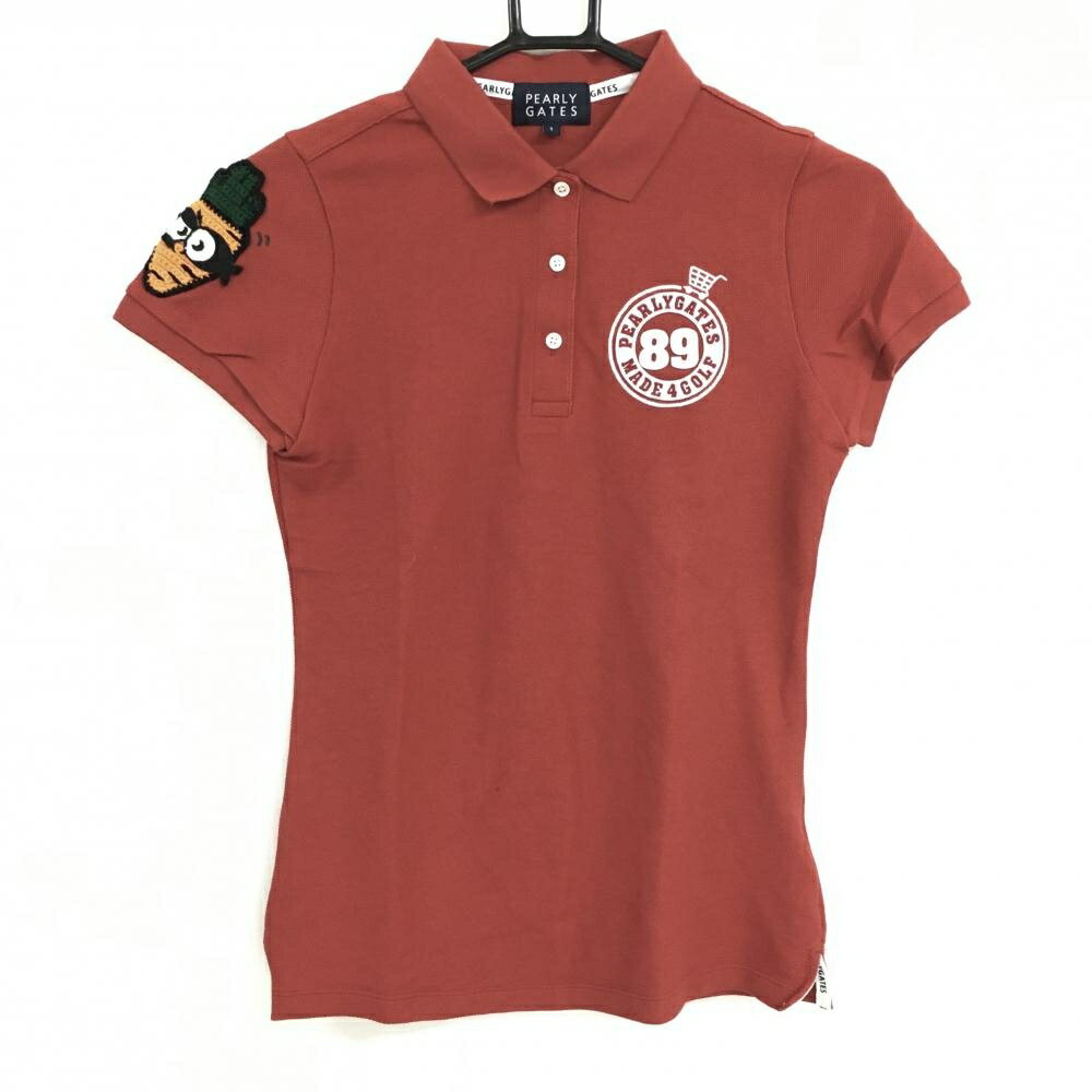 パーリーゲイツ 半袖ポロシャツ レッド 袖人参ワッペン 韓国モデル レディース 1(M) ゴルフウェア PEAR..