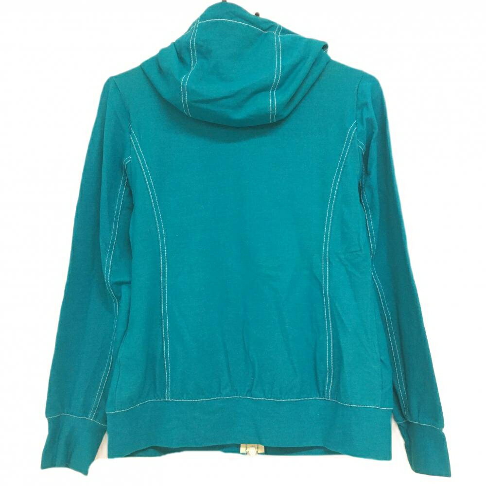 【超美品】ビバハート ジップパーカー ブルーグリーン×白 フード裏ボーダー フェルトワッペン レディース 40(M) ゴルフウェア VIVA HEART