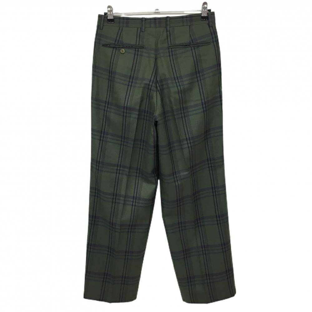 【超美品】ブラックアンドホワイト ツータックパンツ グリーン×ネイビー チェック ゴールドタグ メンズ 79 ゴルフウェア Black＆White