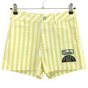★特価★【美品】クアルトユナイテッド ショートパンツ イエロー×アイボリー ストライプ柄 裾ワッペン レディース S ゴルフウェア CUARTO UNITED