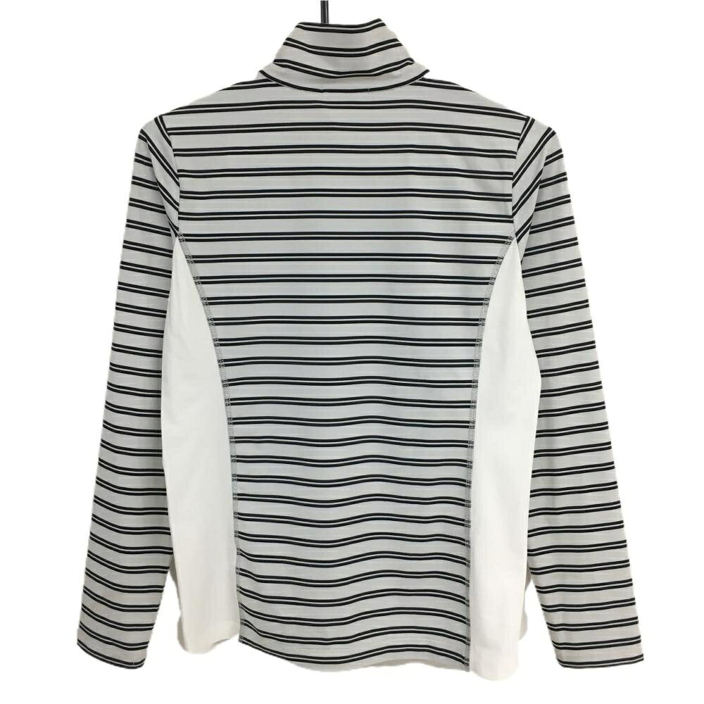 ヒールクリーク 長袖ハイネックシャツ 白×黒 ボーダー ハーフジップ レディース 40(M) ゴルフウェア Heal Creek