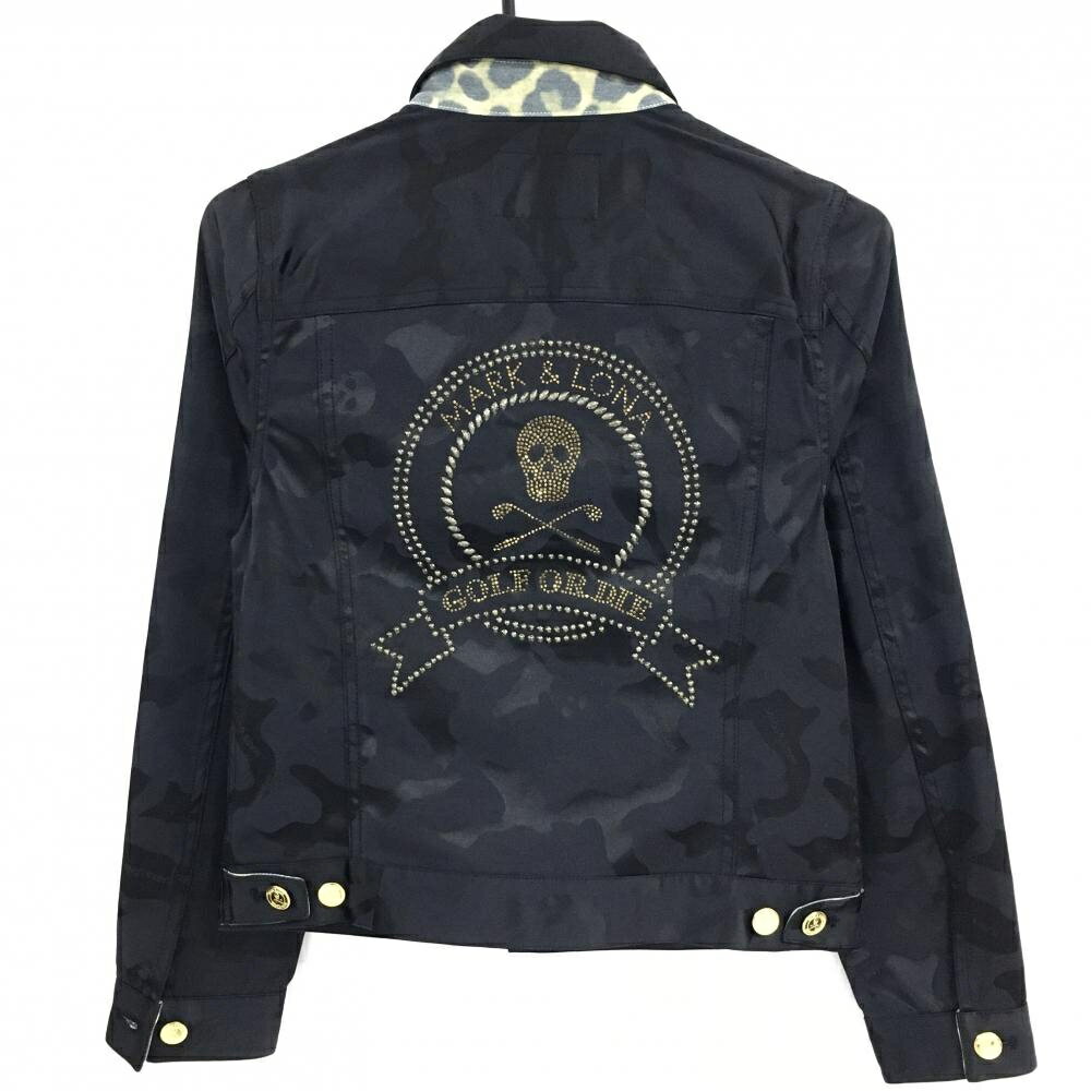 【超美品】マークアンドロナ 襟付きジャケット 黒 迷彩 カモフラ 襟裏一部レオパード スカル レディース S ゴルフウェア MARK＆LONA