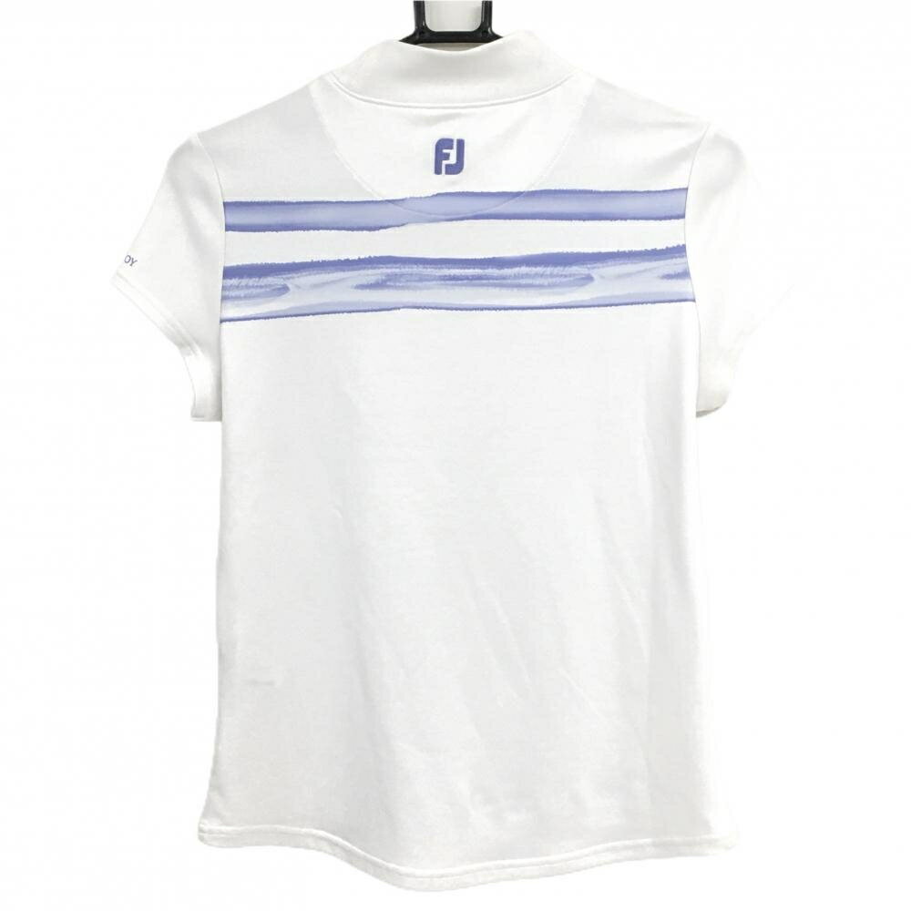 【美品】フットジョイ 半袖ハイネックシャツ 白×パープル 胸元ライン レディース M ゴルフウェア FootJoy