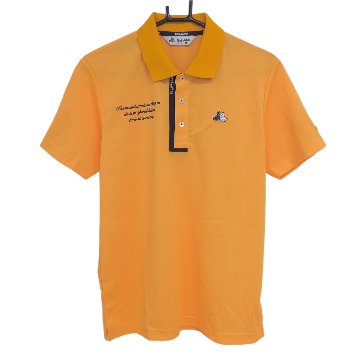 ブラックアンドホワイト 半袖ポロシャツ オレンジ×黒 胸刺しゅう 袖ワッペン メンズ M ゴルフウェア Black＆White