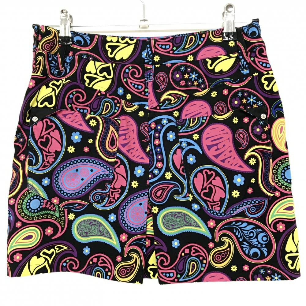 【美品】ダンスウィズドラゴン スカート 黒×マルチカラー ペイズリー レディース 1(S) ゴルフウェア Dance With Dragon