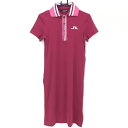 ★特価★【美品】ジェイリンドバーグ 半袖ポロワンピース ボルドー×ピンク 前立てストライプ レディース XS ゴルフウェア J.LINDEBERG