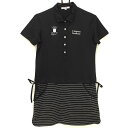 ★特価★【超美品】マリクレールスポール 半袖ポロワンピース 黒×白 スカートラメ入りボーダー レディース M ゴルフウェア marie claire