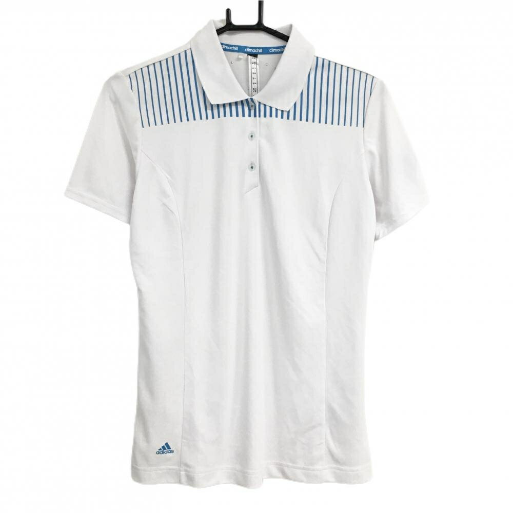【美品】アディダス 半袖ポロシャツ 白×ライトブルー 肩ライン ワイアラエカントリークラブ レディース..