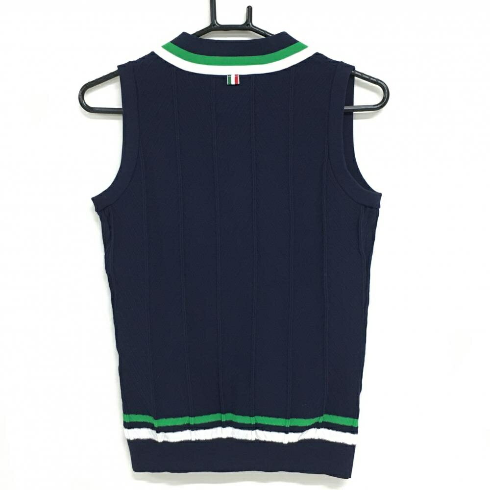 【美品】カッパ ニットベスト ネイビー×グリーン ネック・裾ライン Vネック レディース S ゴルフウェア Kappa