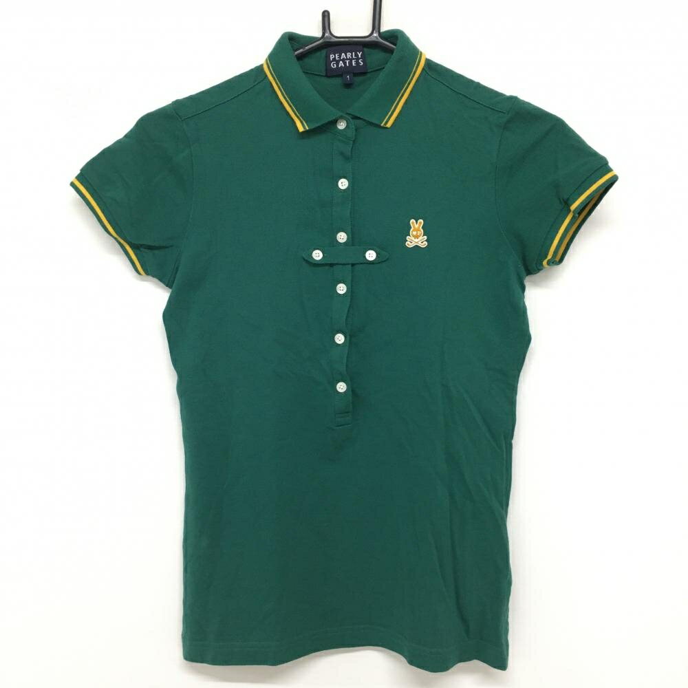 ★特価★【美品】パーリーゲイツ 半袖ポロシャツ グリーン×イエロー スカルラビット コットン100％ レディース 1(M) ゴルフウェア PEARLY GATES