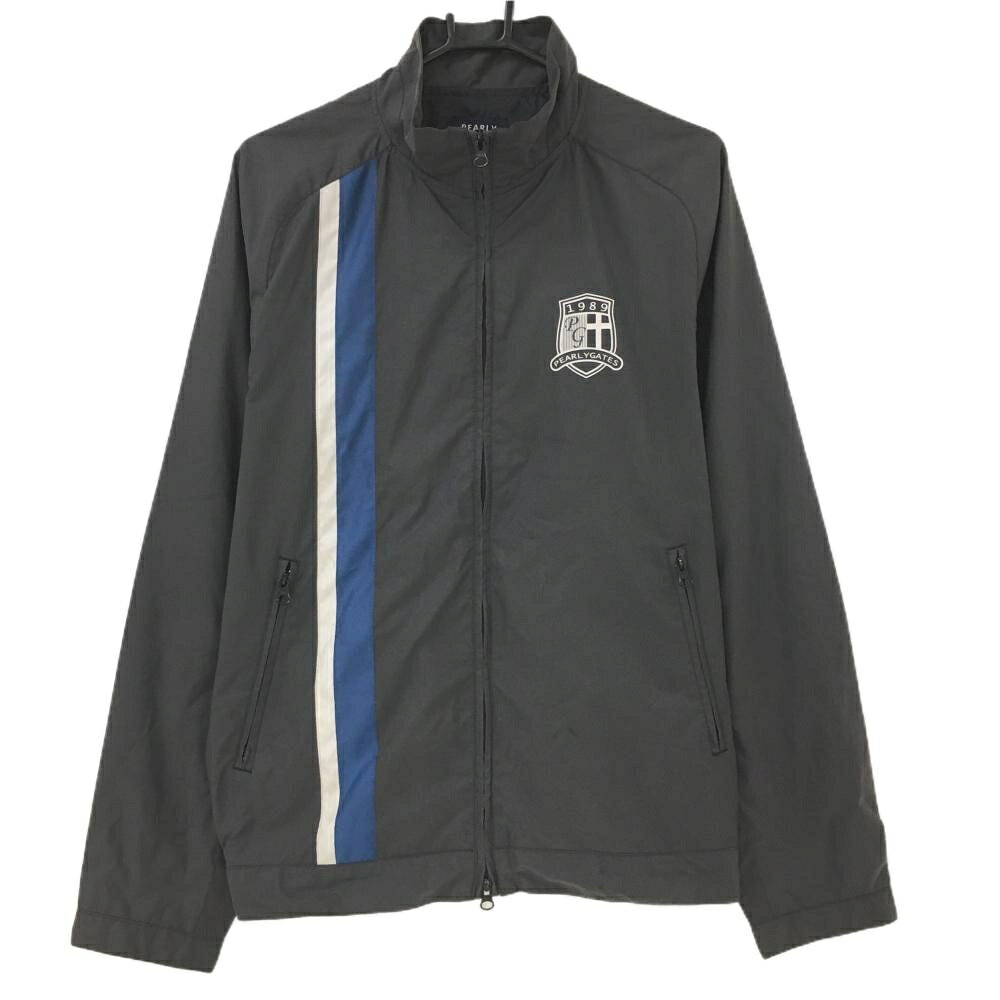パーリーゲイツ ジャケットブルゾン ダークグレー×ブルー ロゴ白 裏地付 メンズ XL ゴルフウェア PEARLY GATES