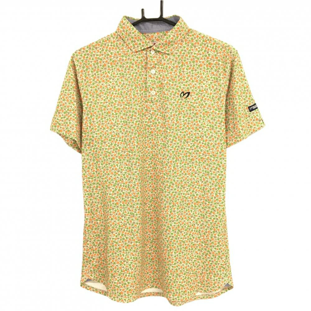 【美品】マスターバニー 半袖ポロシャツ ライトベージュ×オレンジ 花柄 メンズ 5(L) ゴルフウェア MASTER BUNNY EDITION