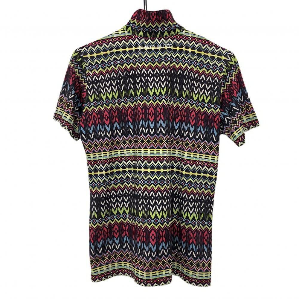 【超美品】クアルトユナイテッド 半袖ハイネックシャツ ネイビー×マルチカラー 総柄 レディース L ゴルフウェア CUARTO UNITED