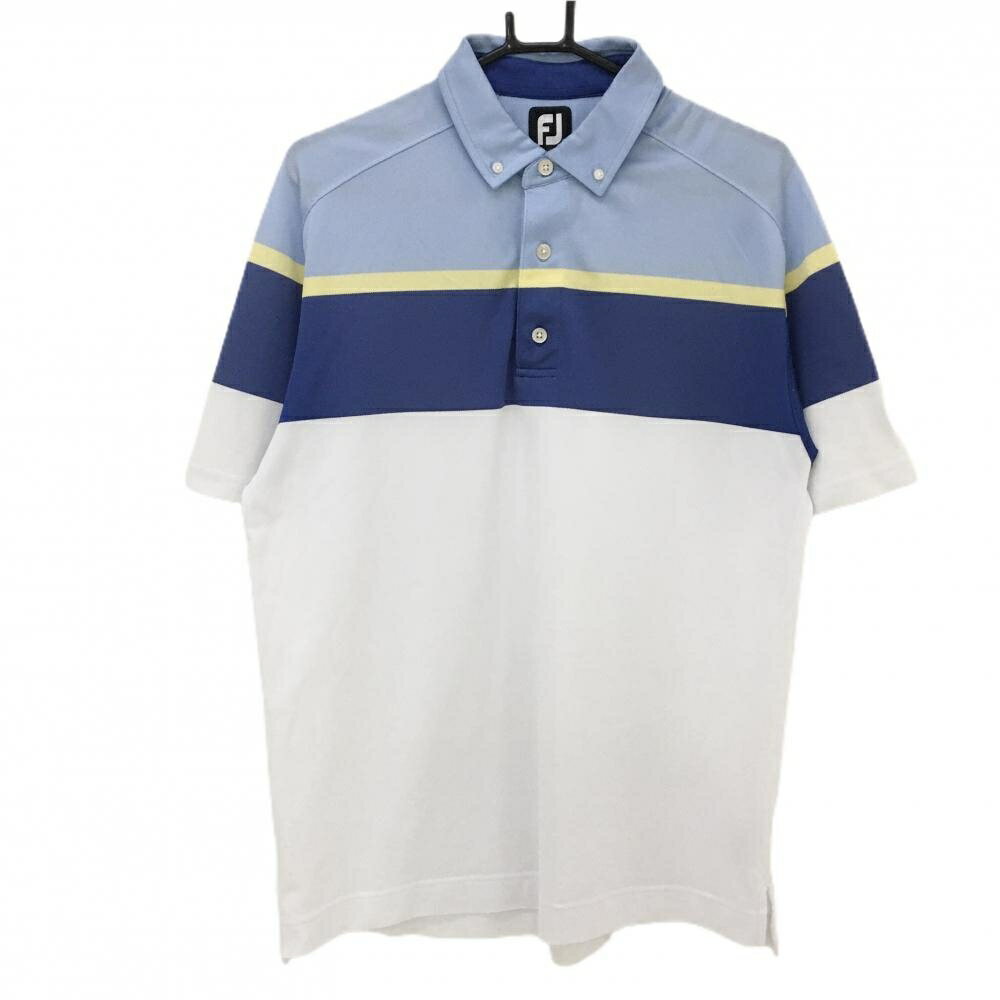 ★特価★フットジョイ 半袖ポロシャツ 白×ブルー 袖刺しゅう ボタンダウン メンズ XL ゴルフウェア FootJoy