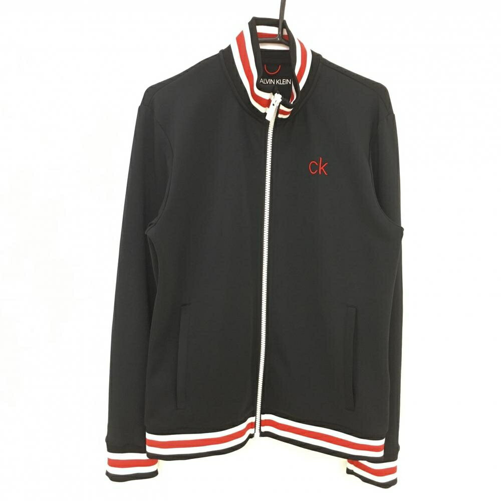 【美品】カルバンクラインゴルフ ジャケットブルゾン 黒×レッド リブボーダー メンズ S/P ゴルフウェア CALVIN KLEIN