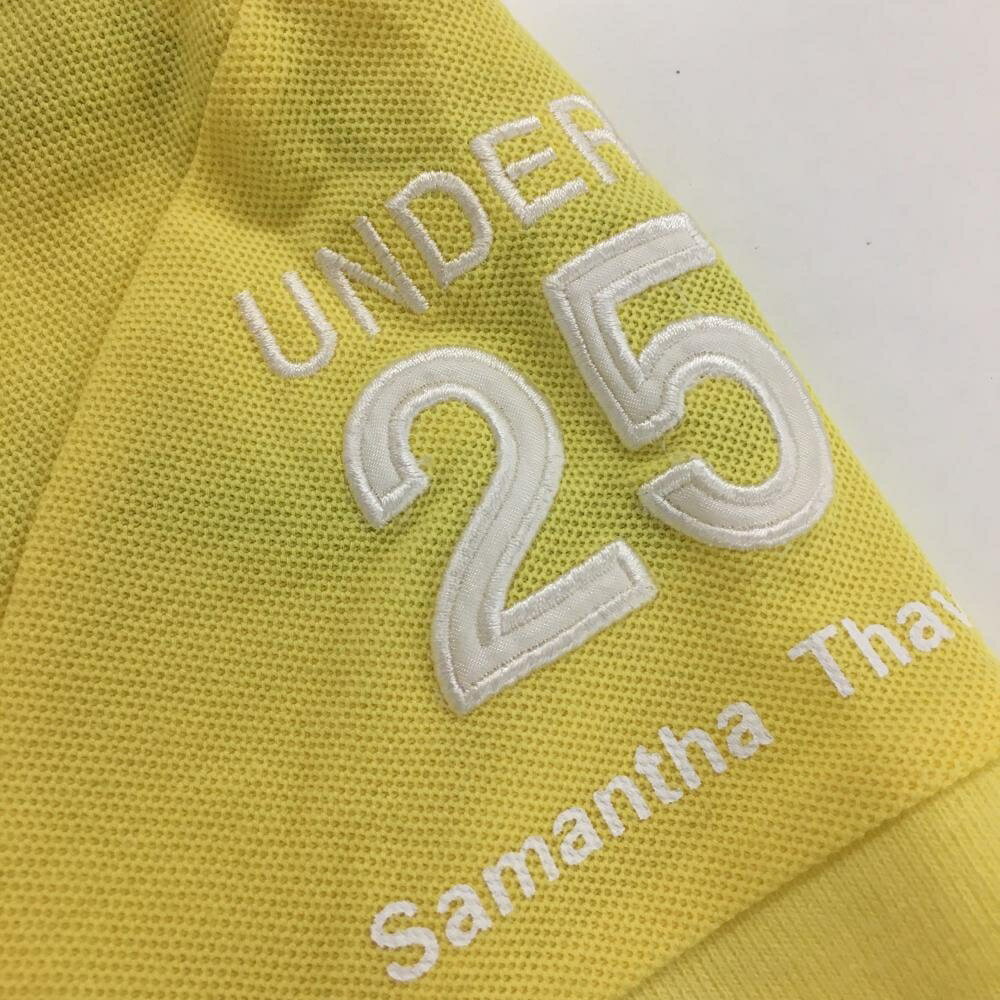 サマンサタバサ UNDER25 半袖ポロシャツ イエロー ロゴプリント 袖刺しゅう レディース S ゴルフウェア Samantha Thavasa