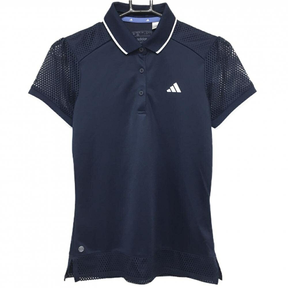 【超美品】アディダス 半袖ポロシャツ ネイビー×白 袖等メッシュ レディース S ゴルフウェア 2022年モデル adidas