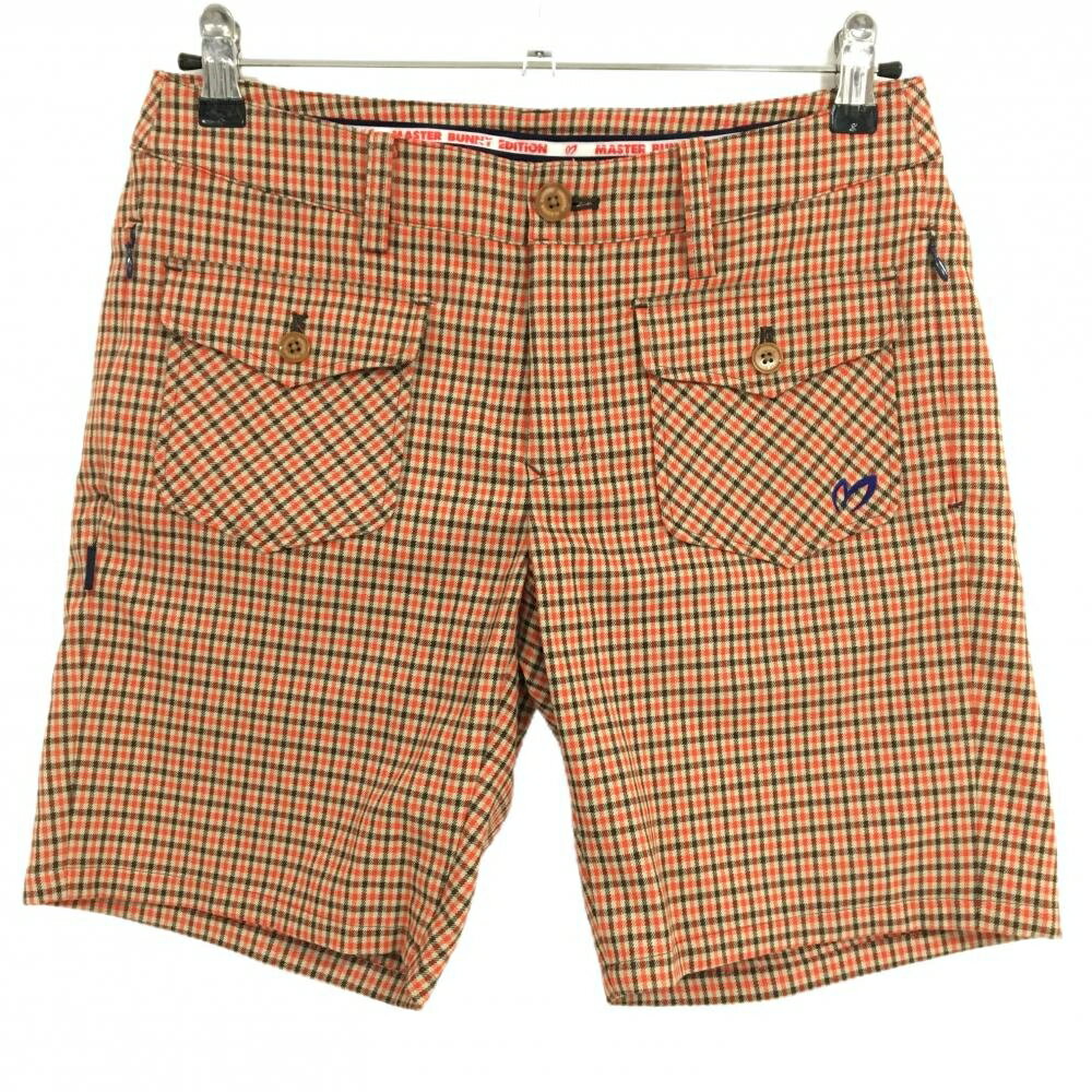 【超美品】マスターバニー ハーフパンツ ベージュ×レッド チェック レディース 1(M) ゴルフウェア MAST..
