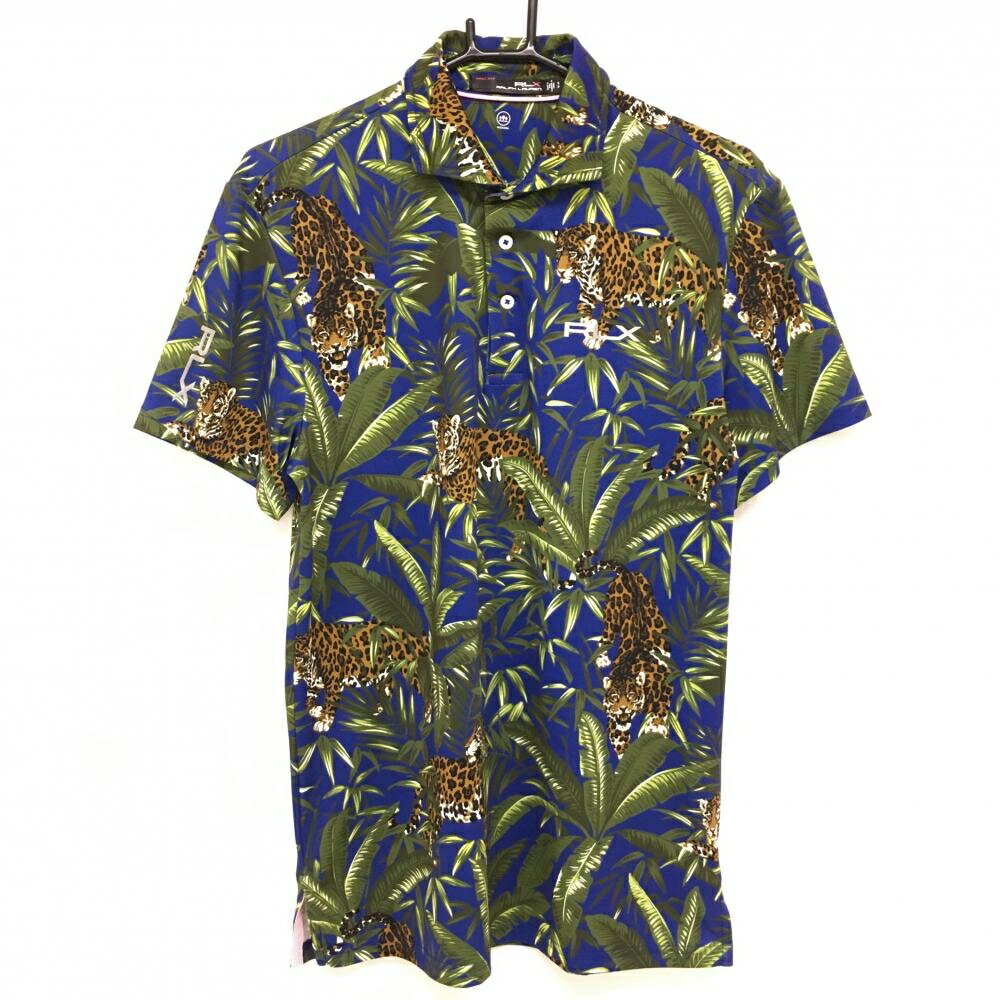 【超美品】RLXラルフローレン 半袖ポロシャツ ネイビー×グリーン アニマル・リーフ柄 メンズ SP ゴルフウェア Ralph Lauren