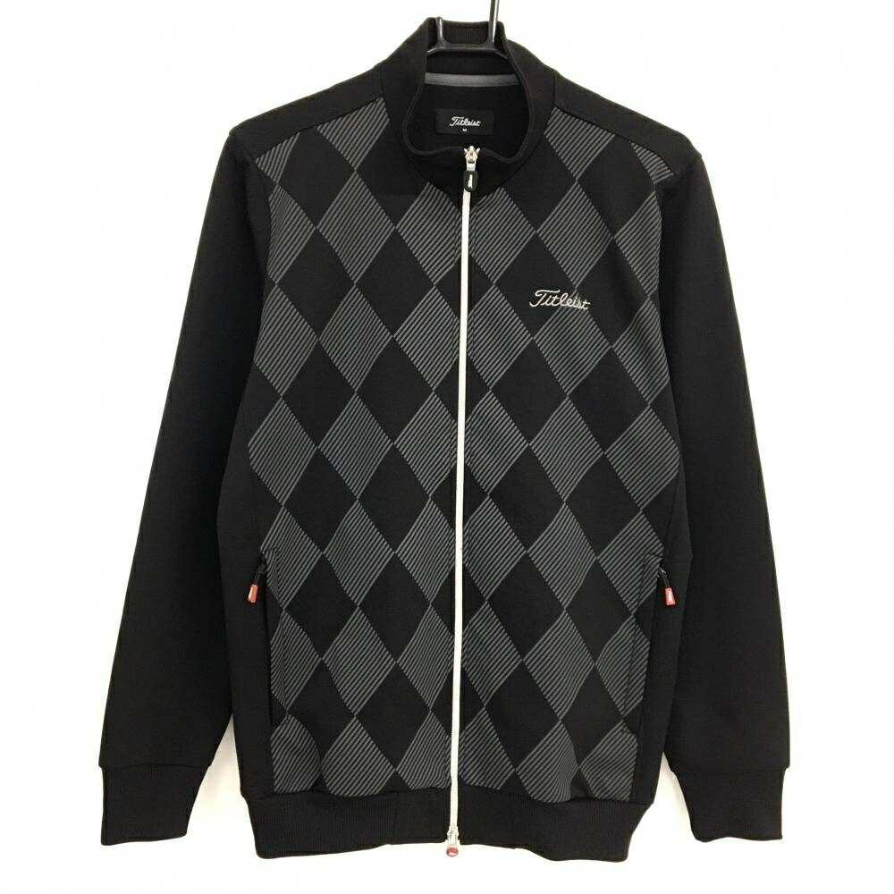 タイトリスト ジャケットブルゾン 黒×グレー 前面ダイヤ柄 胸ロゴ刺しゅう メンズ M ゴルフウェア TITLEIST