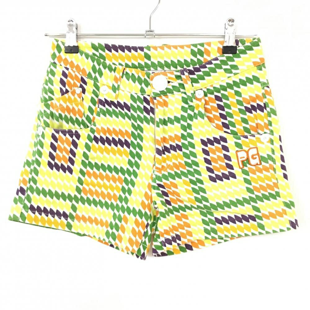 ★特価★【美品】パーリーゲイツ ショートパンツ グリーン×オレンジ 総柄 コットン レディース 0(S) ゴルフウェア PEARLY GATES