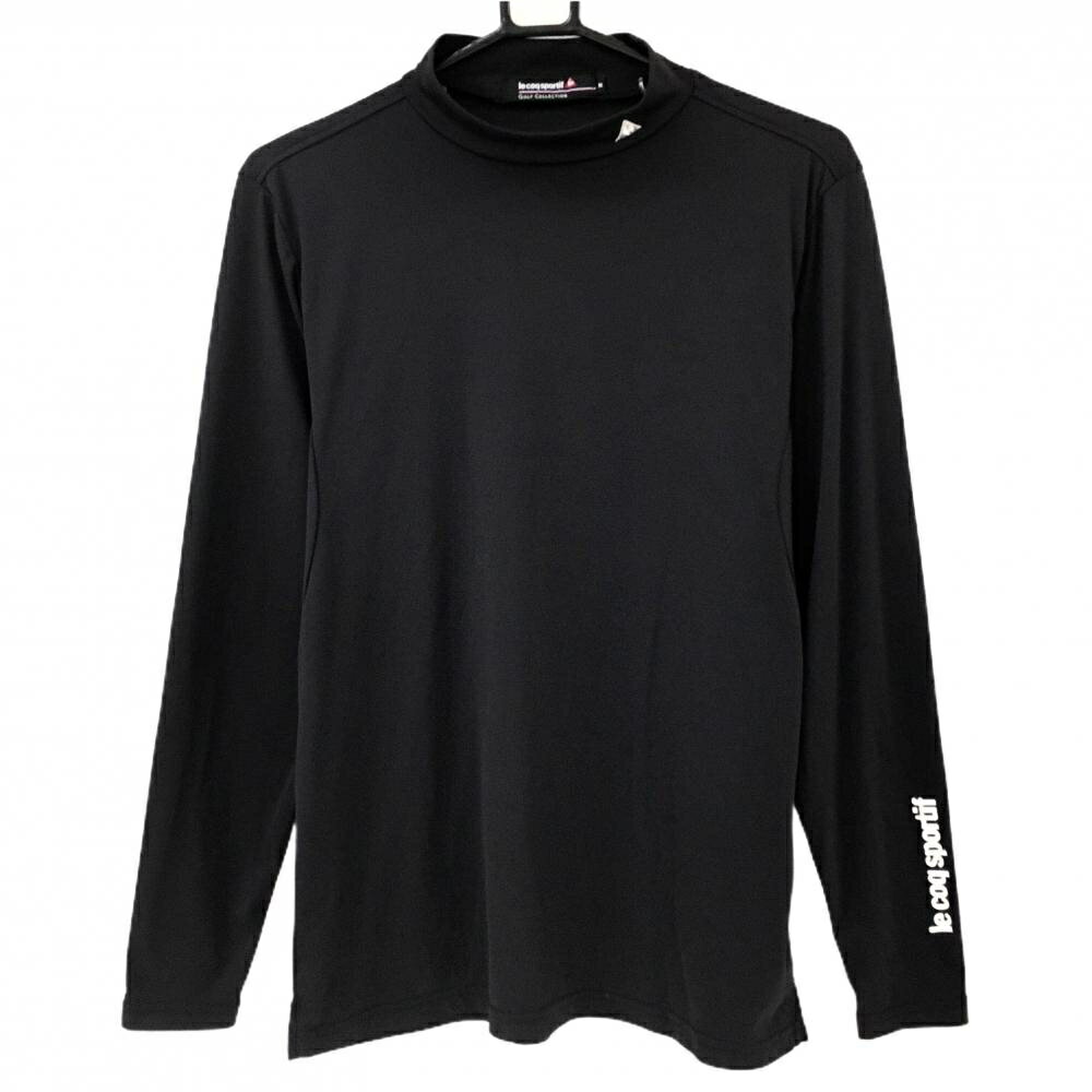 【美品】ルコック インナーシャツ 黒 ネック刺しゅう 袖プリント メンズ M ゴルフウェア le coq sportif