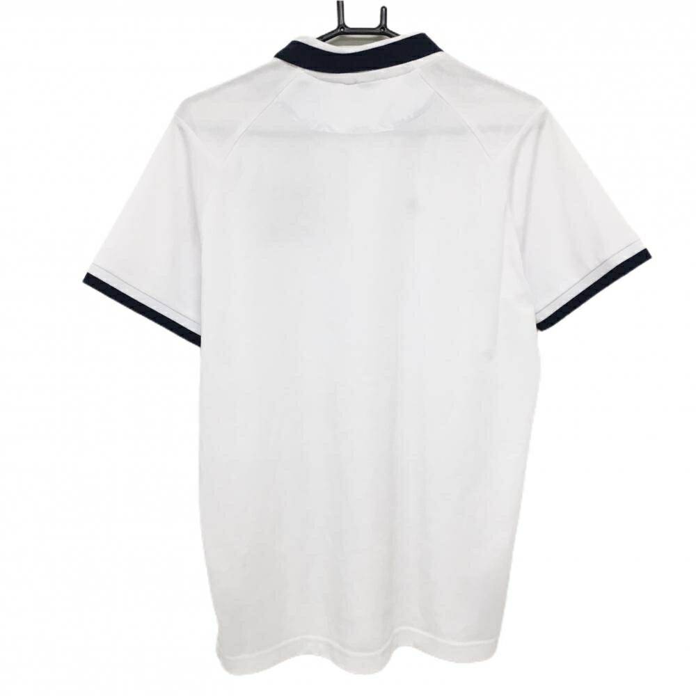 【超美品】クランク 半袖ポロシャツ 白×ネイビー 地模様 ワッペンリーフ柄 メンズ L ゴルフウェア CLUNK