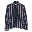 【美品】ジャックバニー ジャケットブルゾン ネイビー×レッド ストライプ ロゴ刺しゅう レディース 1(M) ゴルフウェア Jack Bunny