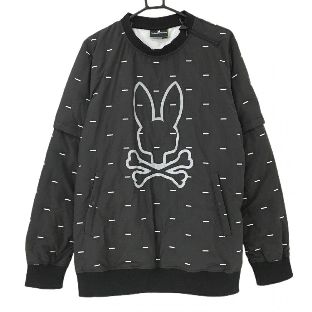 【美品】サイコバニー 2WAYダウンブルゾン 黒×白 総柄 袖着脱可 ダウン90％ メンズ XL ゴルフウェア Psycho Bunny